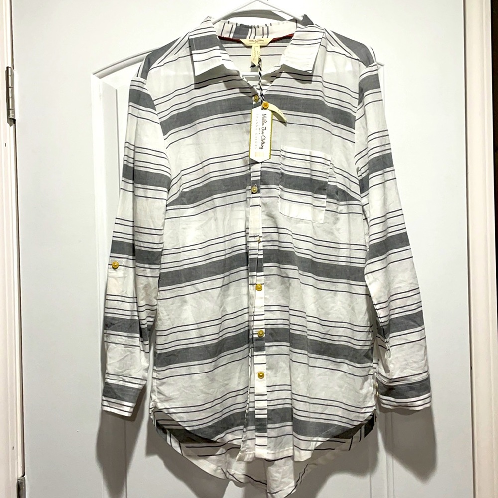 - - Matilda Jane chambray, white striped butto…